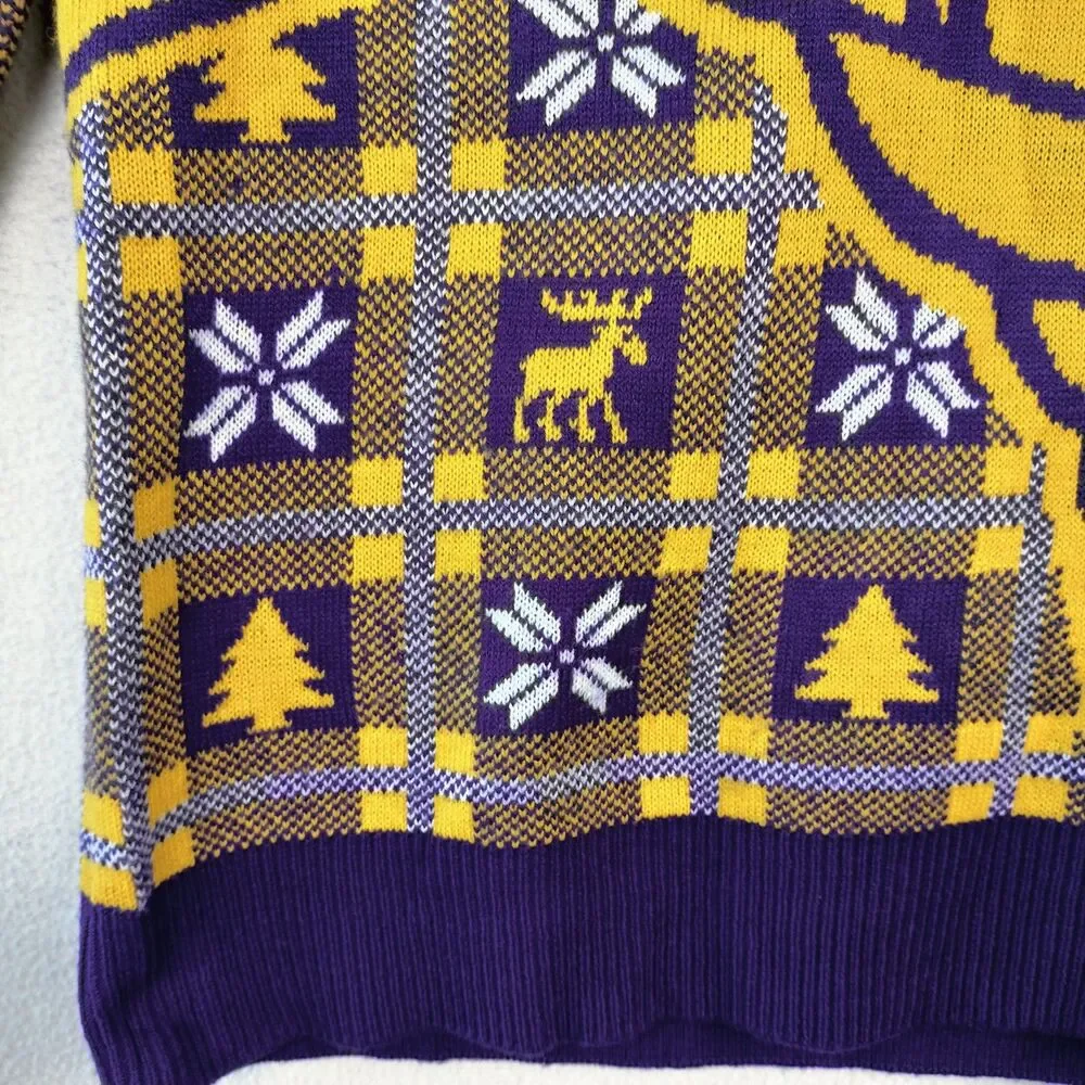 Minnesota Vikings Sweater Mens S Purple Gold Fair Isle Nordic Graphic Print SKOL